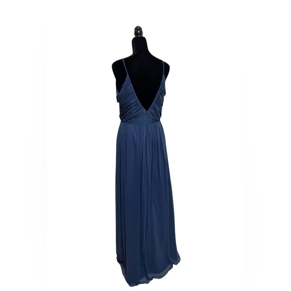 Dessy Collection #2989 Blue Lux Chiffon V Neck Floor Length Dress Size 12 - Picture 4 of 12